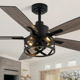 Dawn Whisper 52-inch fan with caged shade enhances rustic-industrial spaces