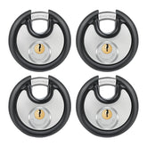 DAYGOS heavy-duty 70mm discus padlock close-up showing rugged shackle for outdoor security