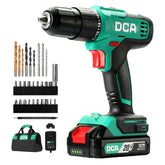 DCA ADJZ2035i13 hammer drill on brick wall for efficient masonry drilling.