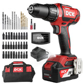 DCK 20V brushless hammer drill in action, cordless convenience for quick drilling tasks.
