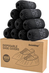 DclobTop black shoe covers in pack, lightweight and recyclable for indoor protection.