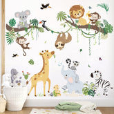 DecalMile Jungle Animals tree-branch decal on nursery wall for playful decor.