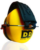 DECIBEL DEFENSE ear muffs folded for compact storage and easy transport.