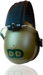 DECIBEL DEFENSE ear muffs folded for compact storage and quick carry.