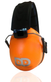 DECIBEL DEFENSE Pro ear muffs folded for compact storage.