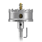 DECKRKAT 65mm TCT hole saw cleanly cuts stainless steel panels.