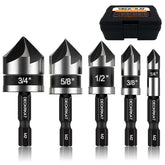 Deckrkcat countersink bit set with 1/4 inch quick-change shank for precise chamfers
