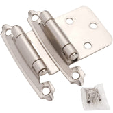 DecoBasics brushed nickel hinge closeup highlighting durable finish for kitchen cabinets
