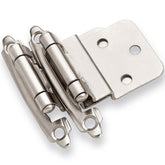 DecoBasics inset hinge close-up with brushed nickel finish for quiet self-close