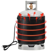 DECOHS propane tank heater blanket on a cylinder for safer outdoor warmth.