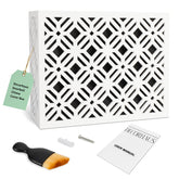 Decorhaus doorbell chime cover box with white aesthetic wood design hides unsightly chimes.