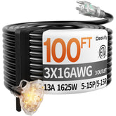 Deeklify 100 ft extension cord with indicator for clear power confirmation during outdoor use