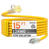 Deeklify 12AWG extension cord with yellow jacket for high visibility and reliable outdoor power.