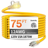 Deeklify 12AWG 75 ft outdoor extension cord waterproof end for outdoor use.