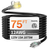 Deeklify 12AWG 75ft outdoor extension cord ready for heavy-duty outdoor use.