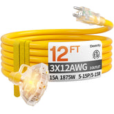 Deeklify 12ft extension cord indicator lights when energized for quick safety checks