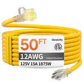 Deeklify 12ga 50 ft outdoor extension cord in yellow ready for outdoor power needs