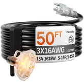 Deeklify 50 ft extension cord with indicator light for safe outdoor power