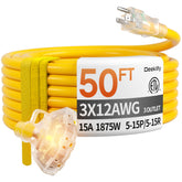 Deeklify 50 ft outdoor extension cord indicator for safe low-light power access
