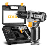 DEKOPRO 12V cordless drill front view shows compact design ideal for one-handed operation.
