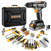 DEKOPRO cordless drill and toolbox with 20V battery for quick home projects.