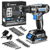 DEKOPRO cordless power drill 20V kit with battery for ready-to-use versatility in home projects.