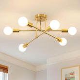 DELIPOP modern sputnik chandelier with six gold arms provides stylish, even dining room illumination