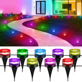 DELITOR Christmas pathway lights along a 50-foot walkway for festive outdoor decor.
