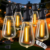 Delitor outdoor string lights 50ft with 27 shatterproof bulbs providing energy-efficient warm glow