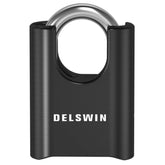 DELSWIN 4-digit padlock body close-up highlights sturdy alloy housing for reliable locker security.
