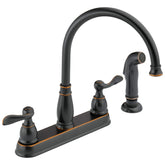 Delta Windemere oil rubbed bronze faucet full view enhances kitchen style.