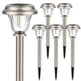 DERAYSION solar pathway light with brushed stainless finish for durable outdoor illumination.