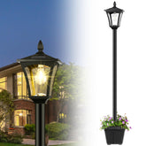 Derynome solar post lamp planter, front view, illuminates walkways efficiently.