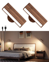 DetarZinLED battery wall sconce with wood finish for warm bedroom ambiance