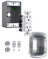 DEWENWILS 20A outdoor outlet box front view showing weatherproof protection