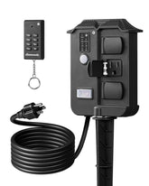 DEWENWILS outdoor power stake timer powers yard lights with six outlets.