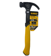DEWALT 16oz steel curve claw hammer, top view, for precise nail driving and removal.