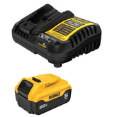 DEWALT 20V MAX 5Ah battery front view showing extended runtime potential