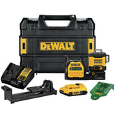 DEWALT 3x360 green laser level on a jobsite showing plum lines