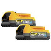 DEWALT 20V Max PowerSTACK battery pack in compact design, ideal for tight spaces.