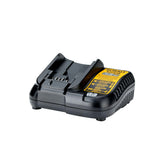 DEWALT DCB107 front view shows compact charger design for tight spaces.