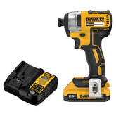 DEWALT DCF787D1 front view with battery, compact design for tight spaces.