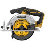 DEWALT DCS565B front view highlighting compact form for tight spaces and precise cuts.