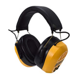 DEWALT DPG17 rechargeable Bluetooth earmuffs with adjustable headband for on-site use.