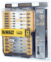 DEWALT FlexTorq 22pc ToughCase+ open display shows organized bits for quick selection.