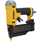 DEWALT pin nailer drives 23 GA nails into oak for clean trim installation.