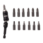 DEWALT Pivot Bit Holder Set with magnetized tips for fast, stable screwdriving in tight spaces.