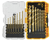 DEWALT titanium nitride drill bits 21-piece set in case, precision start reduces walking.