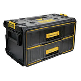 DEWALT ToughSystem 2.0 two-drawer open shows organized tool storage on site