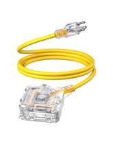 DEWENWILS 6ft outdoor extension cord powering tools and lights safely outdoors.